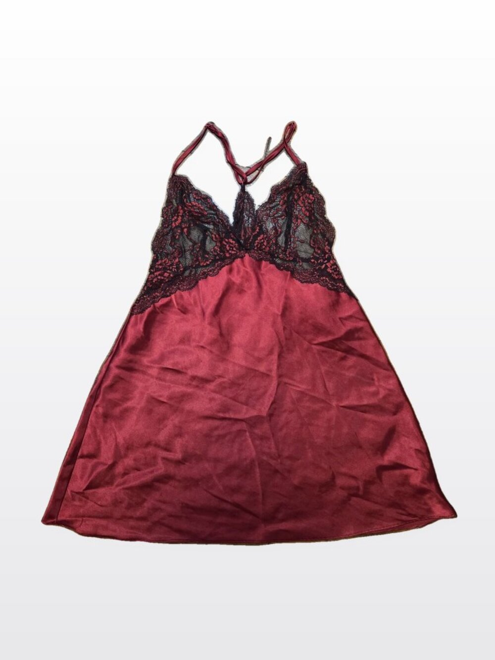 Joyspun Red Satin Chemise with Black Lace, Women's Size M
